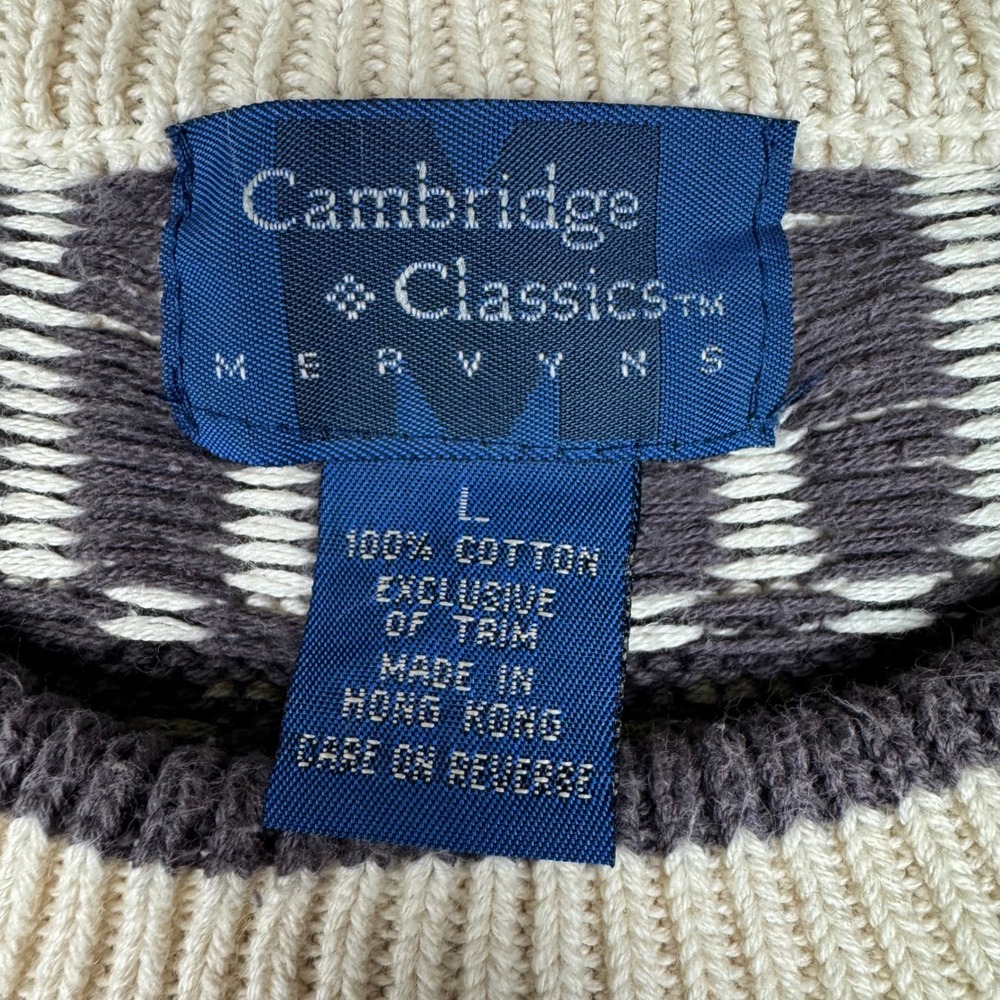 Vintage 90s Cambridge Classics Men Large Knit Sweater Retro Stripe Ribbed Cotton - Picture 3 of 7